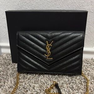 Yves Saint Laurent Black and Gold Chevron Quilted Clutch